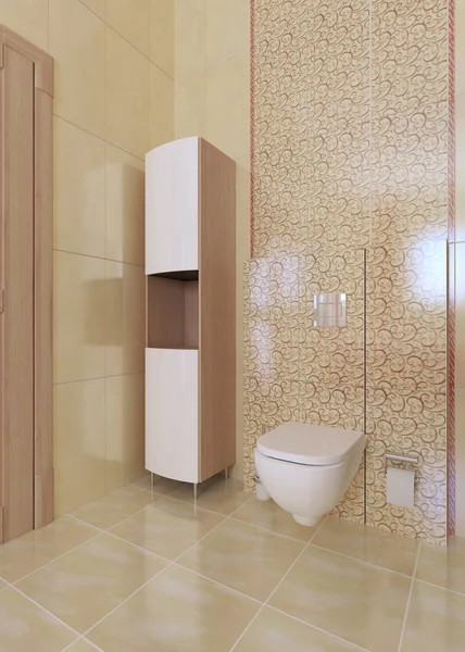 Locker for towels with a toilet in the modern bathroom. 3D rendering.