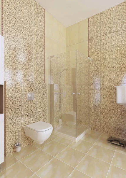 Shower Toilet Bathroom Yellow Rendering — Stock Photo, Image