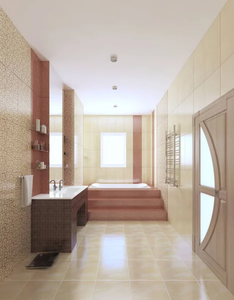 Modern Banyo Penceresi Ile Sarı Bordo Renkte Render — Stok fotoğraf