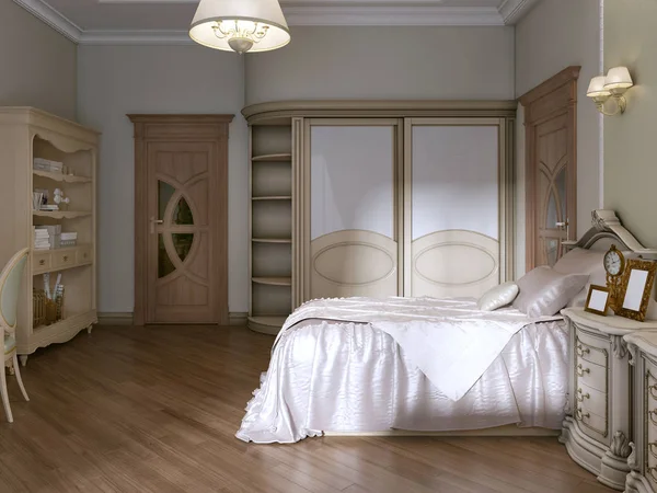 Luxuriöses Schlafzimmer Mit Zwei Einzelbetten Klassischen Stil Mit Bücherregal Fernseher — Stockfoto