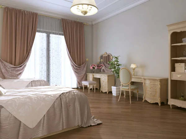 Luxe Slaapkamer Met Twee Eenpersoons Bedden Een Klassieke Stijl Met — Stockfoto