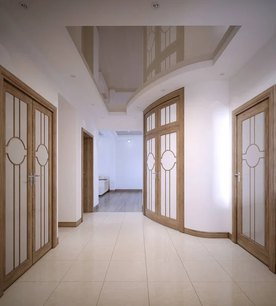 Hallway Corridor Doors White Walls Classic Style Rendering — Stock Photo, Image