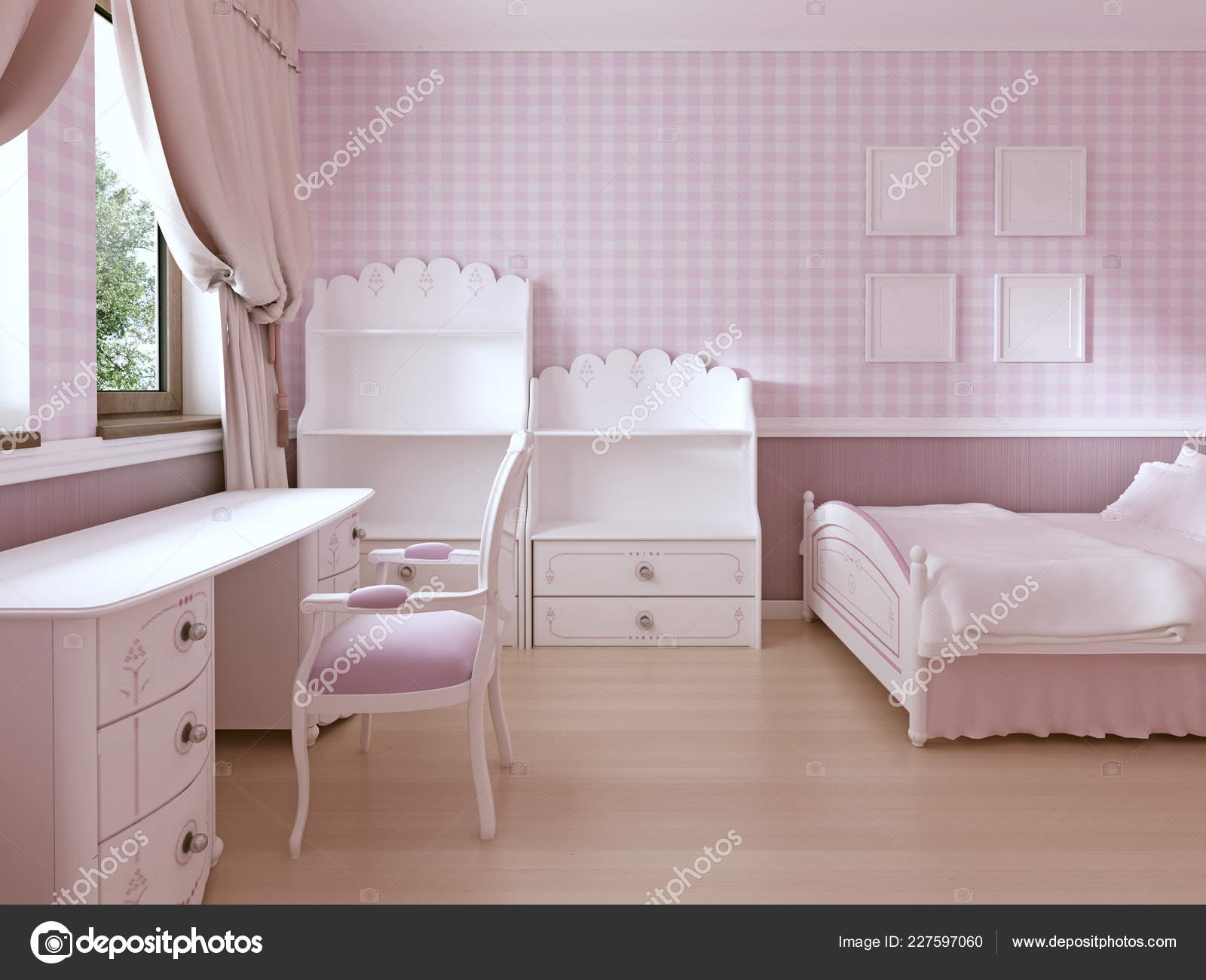 Children Room Girls Classic Style Light Pink Colors White