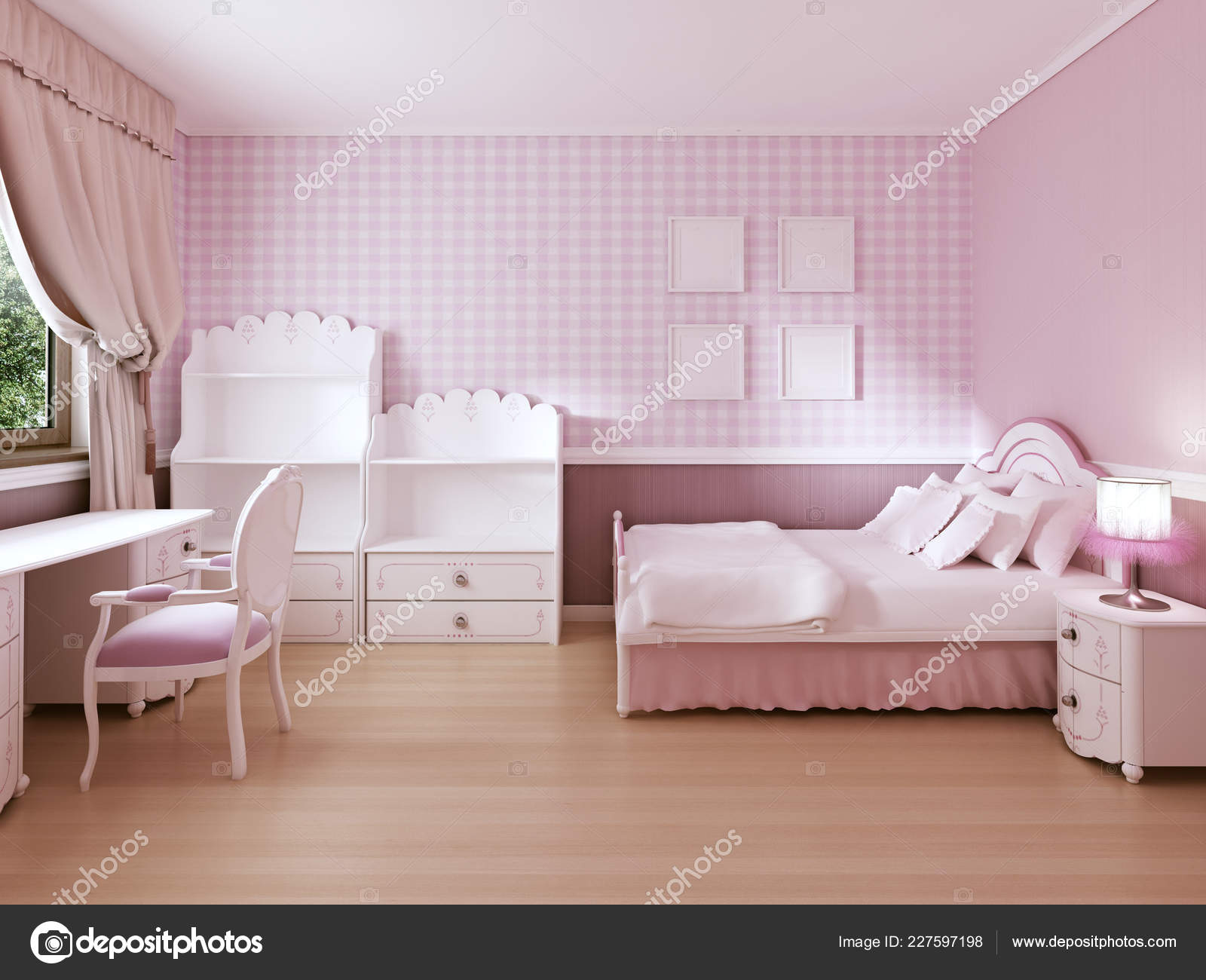 Children Room Girls Classic Style Light Pink Colors White