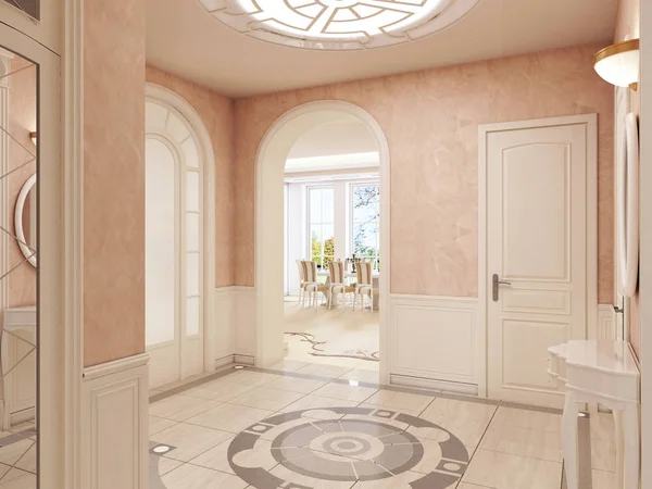 Interior Lobby Classical Style Cream Colors Marble Pattern Floor Access — Stock Photo, Image