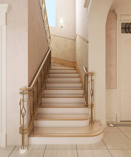 Escalera Interior Una Casa Privada Diseño Clásico Escalones Madera Con — Foto de Stock