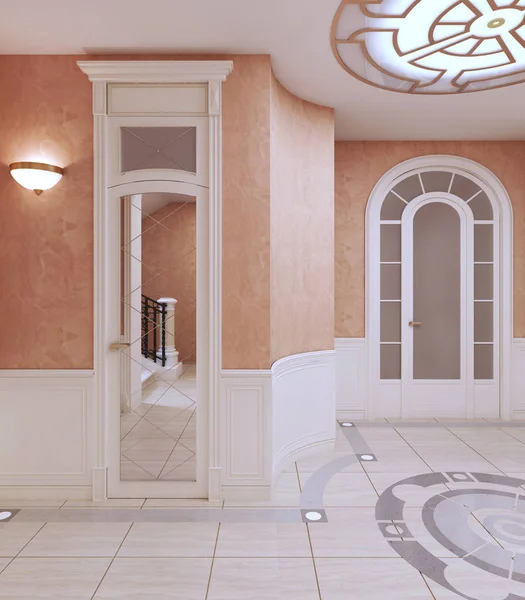 Hall Corridor Klassieke Stijl Roze Pastel Kleuren Rendering — Stockfoto