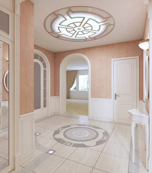 Hall Corridor Classic Style Pink Pastel Colors Rendering — Stock Photo, Image