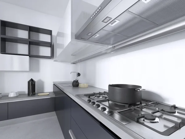 Lujosa Cocina Contemporánea Con Muebles Gris Mate Interior Blanco Renderizado —  Fotos de Stock