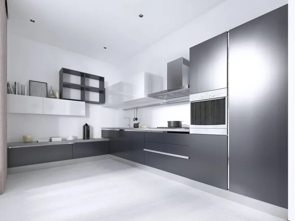 Luxe Moderne Keuken Met Grijze Matte Meubels Wit Interieur Rendering — Stockfoto