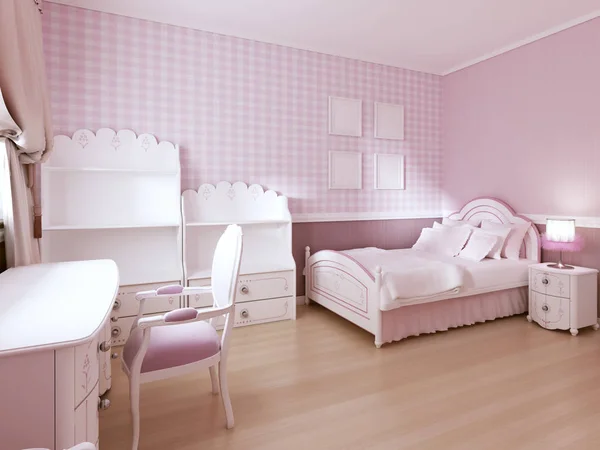 Habitación Infantil Para Niñas Estilo Clásico Colores Rosa Claro Muebles — Foto de Stock