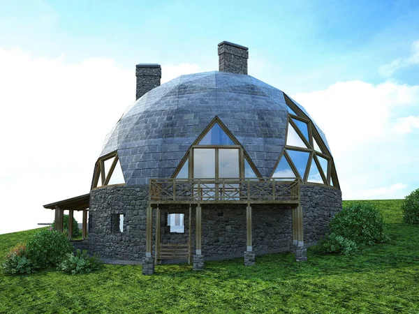 Gorgeous dome home of the future. Green Design, Innovation, Architecture. 3D rendering.