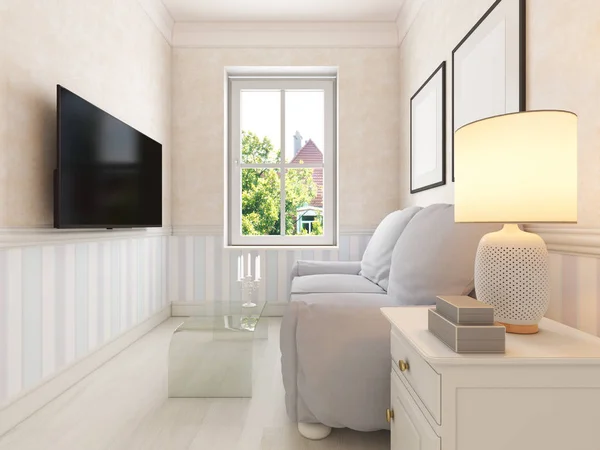 Kleine Woonkamer Ontspannen Met Een Bank Rendering — Stockfoto