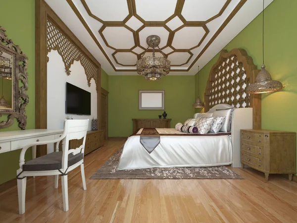 Chambre Orientale Style Arabe Avec Une Tête Lit Bois Des — Photo