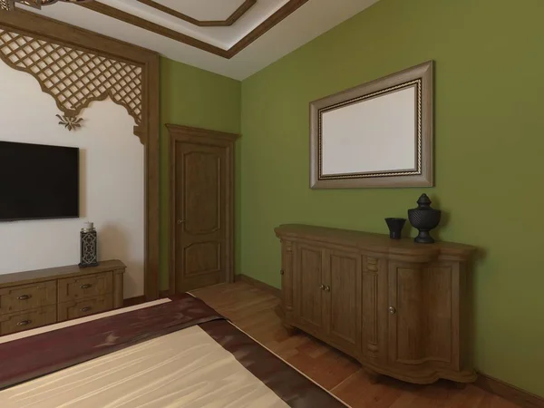 木製のたんす東寝室スタイルで レンダリング — ストック写真