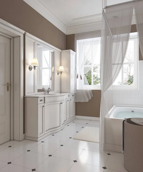 Décoration Salle Bain Style Classique Vanité Baignoire Rendu — Photo