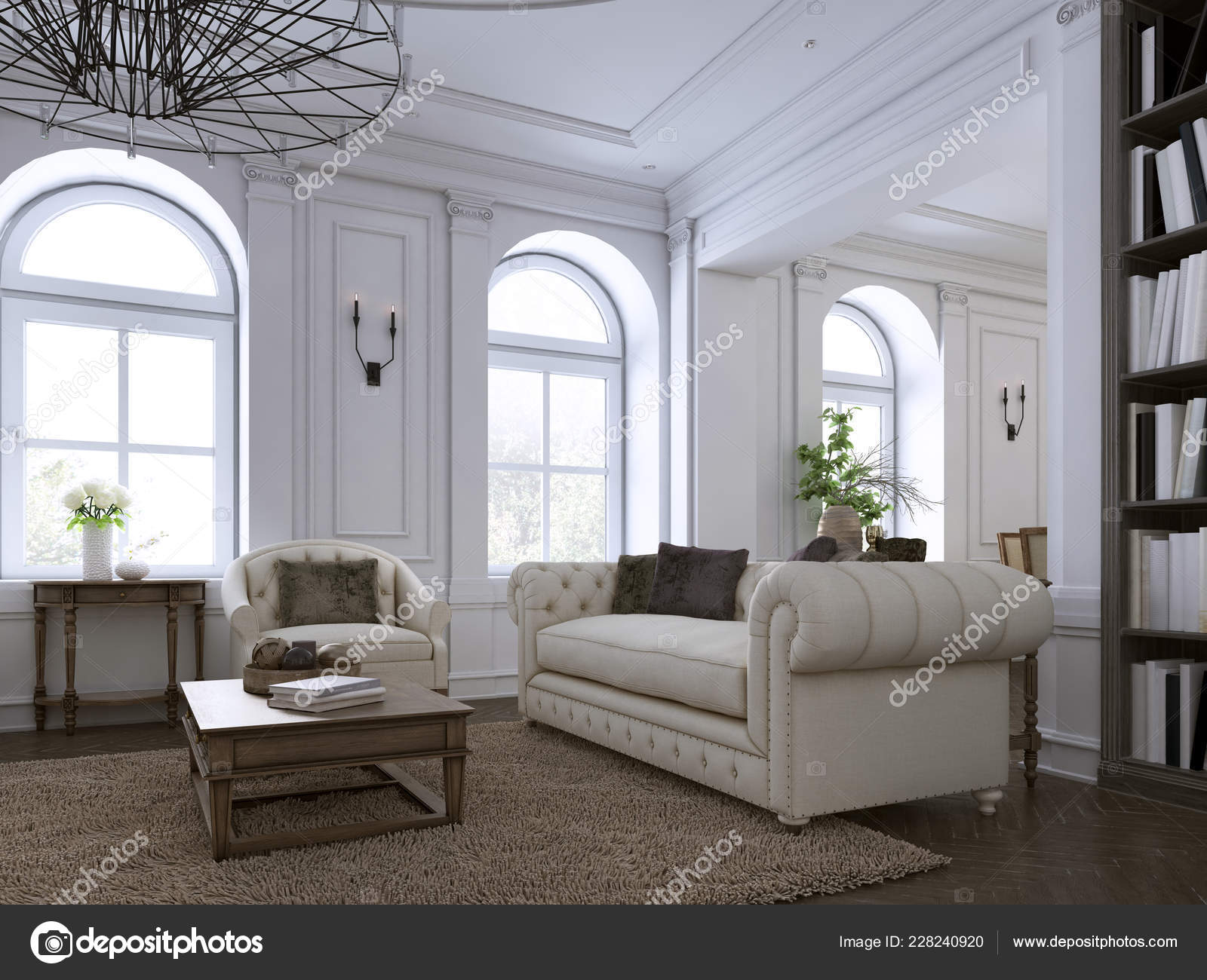 Classic Living Room Paneling Ceiling Moldings Herringbone Hardwood
