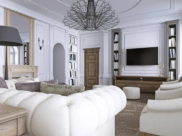 Intérieur Salon Confortable Lumineux Dans Style Classique Rendu — Photo