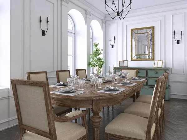 럭셔리 백색과 가구와 샹들리에 거실의 클래식 인테리어 렌더링 — 스톡 사진