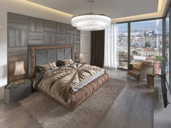 Luxusschlafzimmer Mit Stoffbett Kommode Und Nachttischen Darstellung — Stockfoto