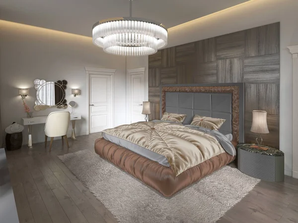 Luxe Slaapkamer Interieur Met Stof Bed Dressoir Nachtkastjes Rendering — Stockfoto