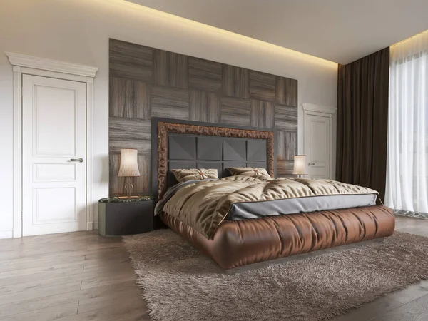 Luxe Slaapkamer Moderne Stijl Met Grote Ramen Muur — Stockfoto
