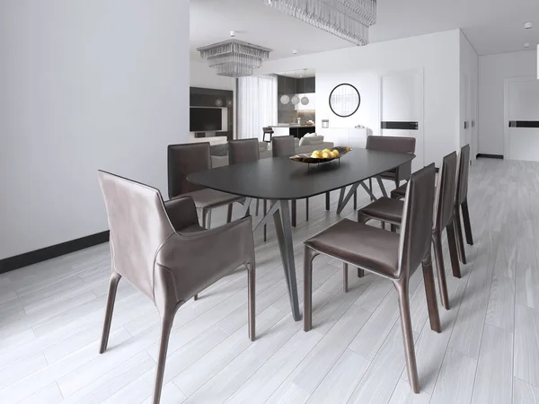 Dining table in a studio apartment in the Scandinavian style. 3d rendering