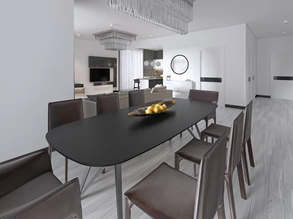 Comedor Contemporáneo Con Una Gran Mesa Comedor Rectangular Con Ocho —  Fotos de Stock