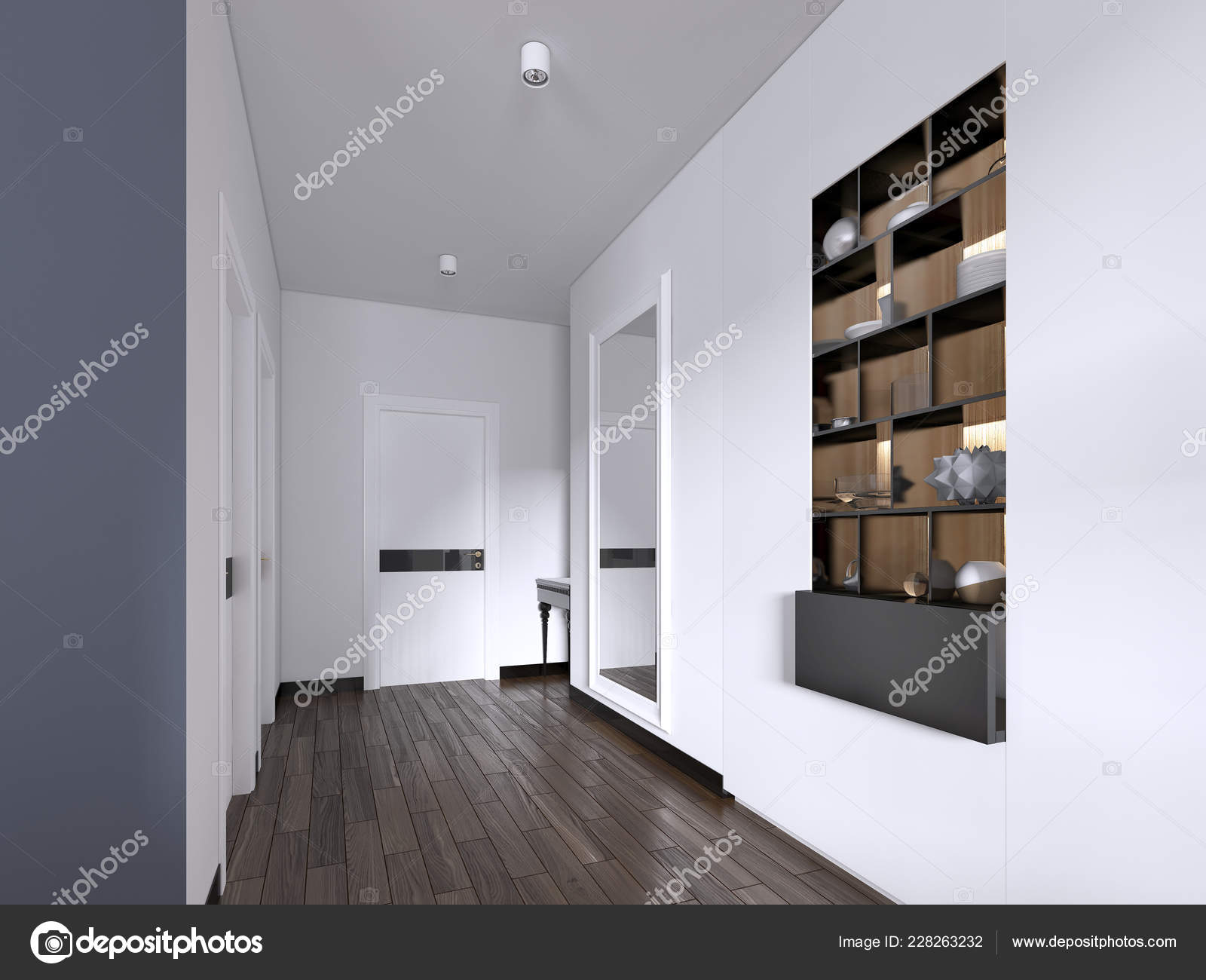 Hallway Corridor Bright White Colors Doors Built True Niche