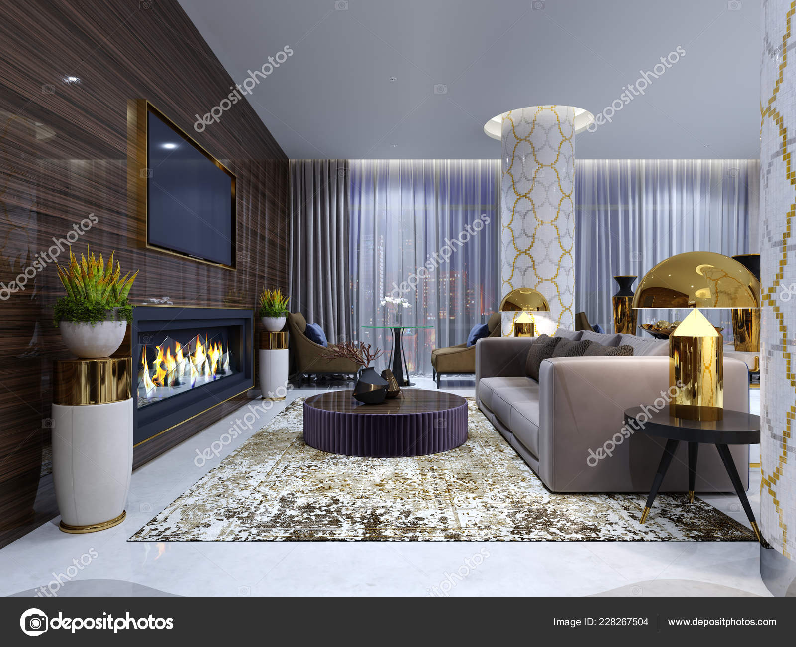 Fireplace Lounge Area Luxury Hotel Soft Sofa Armchairs Coffee