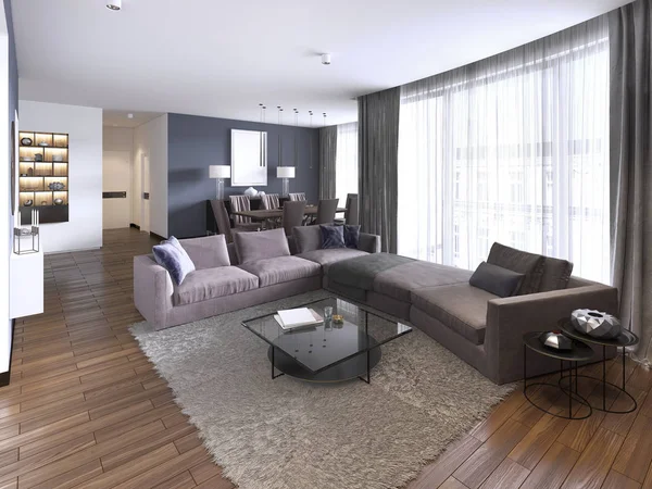 소파와 스토리지 커튼으로 다채로운 아파트 렌더링 — 스톡 사진