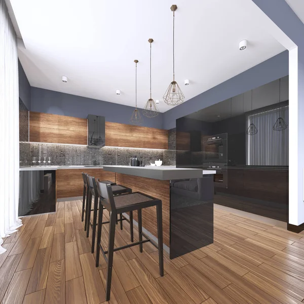 Luxury Home Interior Beautiful Kitchen Custom Black Wood Shaker Cabinets — Stock Photo, Image