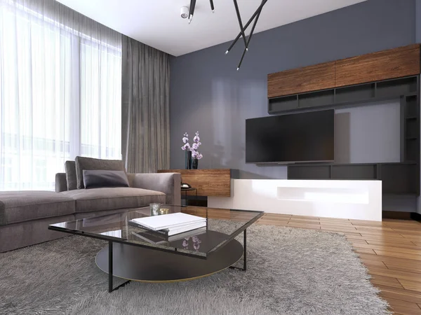 Gerät Modernen Wohnzimmer Mit Eckstoff Großes Sofa Und Fenster Mit — Stockfoto