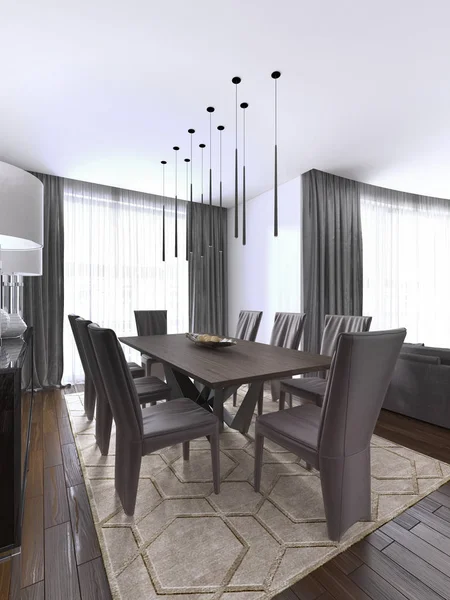 装饰精美的豪华客厅 餐桌和一些椅子 室内设计 — 图库照片