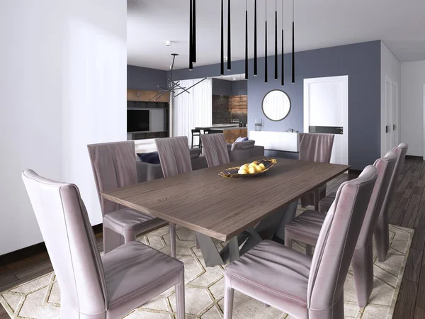 dining set in modern luxury brown dining room. 3d rendering