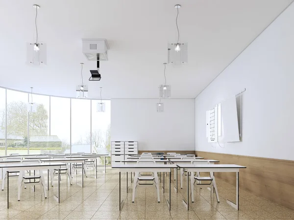 Aula Escuela Vacía Moderna Interior Color Blanco Renderizado — Foto de Stock