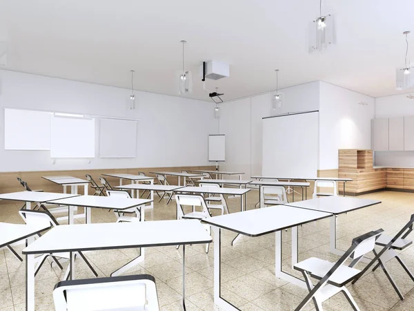Boş sınıfta öğrenciler modern ekipman ve mutfak için. 3D render.