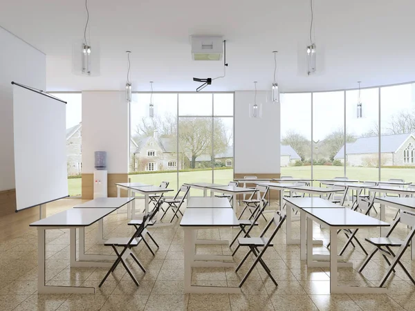 Aula Vacía Para Estudiantes Con Equipos Modernos Cocina Renderizado — Foto de Stock