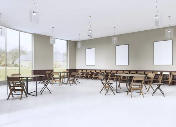 Сучасна Навчальна Кімната Коричневими Меблями Оливковими Стінами Візуалізація — стокове фото
