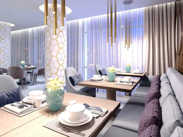 Serviert Tische Hotelrestaurant Mit Luxuriösen Möbeln Modernem Design Darstellung — Stockfoto