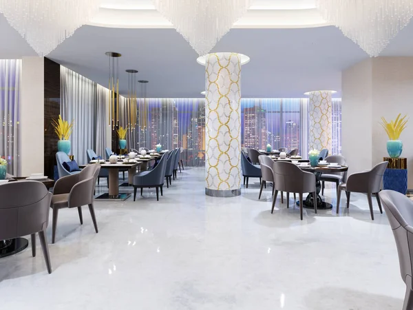 Restaurant and lounge area in a modern hotel. 3d rendering