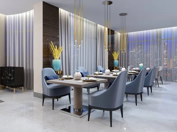 Modernes Abendrestaurant Hotel Mit Verschiedenen Möbeln Und Dem Versteckten Deckenlicht — Stockfoto