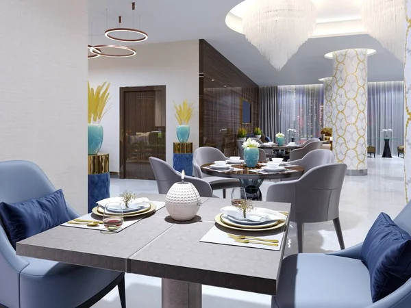 Luxuriöses Hotelrestaurant Modernen Stil Mit Farbenfrohen Möbeln Darstellung — Stockfoto