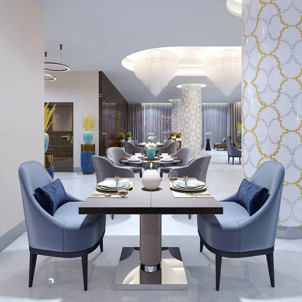 カラフルな家具とモダンなスタイルの豪華なホテルのレストラン レンダリング — ストック写真