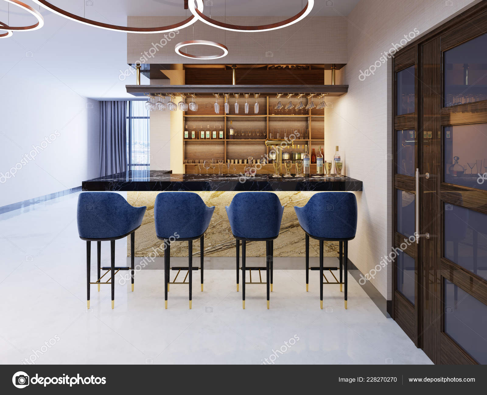 Interior Modern Pub Bar Evening Rendering Stock Photo
