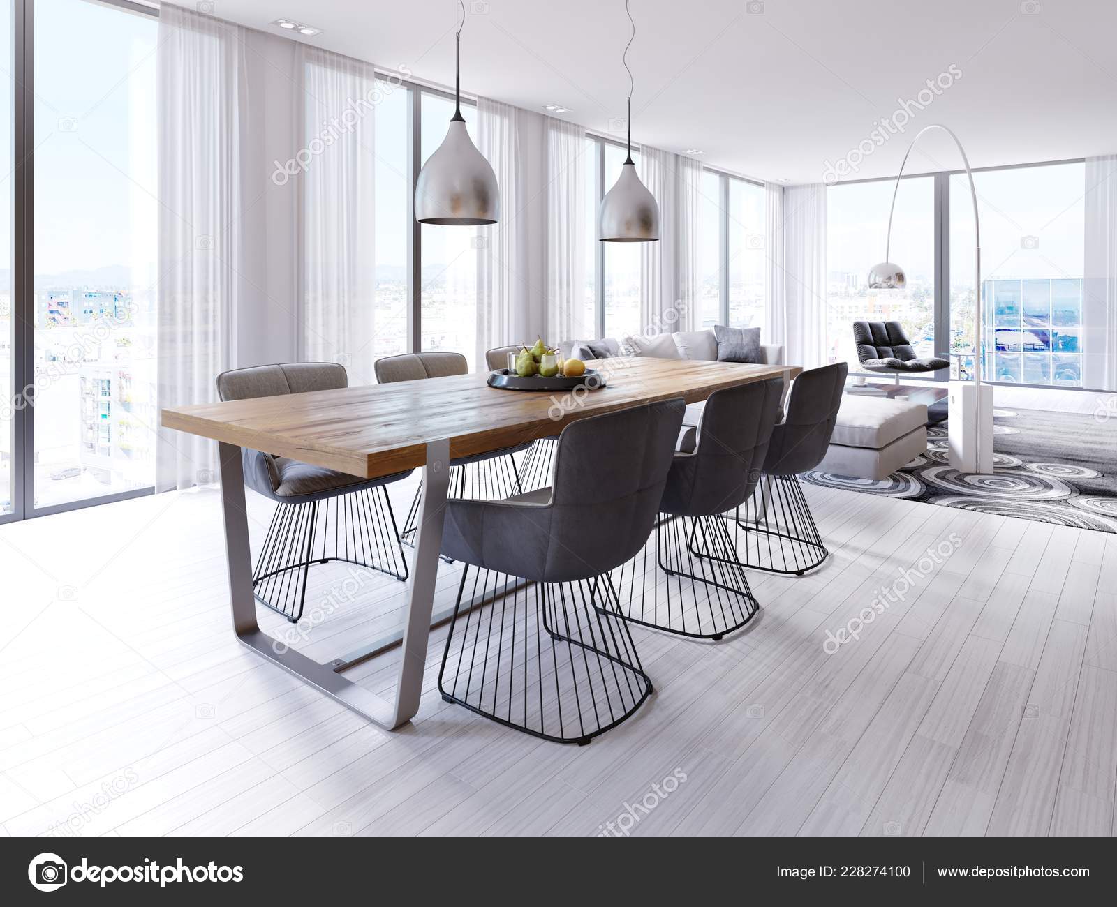 Diseño Mesa Comedor Apartamento Tipo Loft Con Gran Colgante Lámparas ... Diseño Mesa Comedor Apartamento Tipo Loft Con Gran Colgante Lámparas ...
