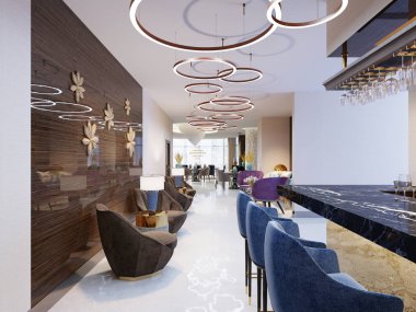 İç modern pub veya akşam barda. 3D render