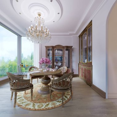 dekorasyon ve mobilya modern yemek salonunda. 3D render