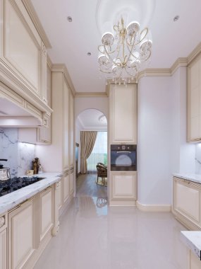 Küçük mutfak bir klasik tarzda. 3D render.