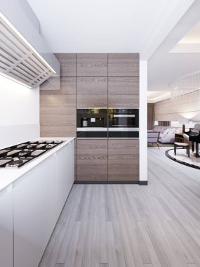 İç tasarım, modern bir mutfak. 3D render